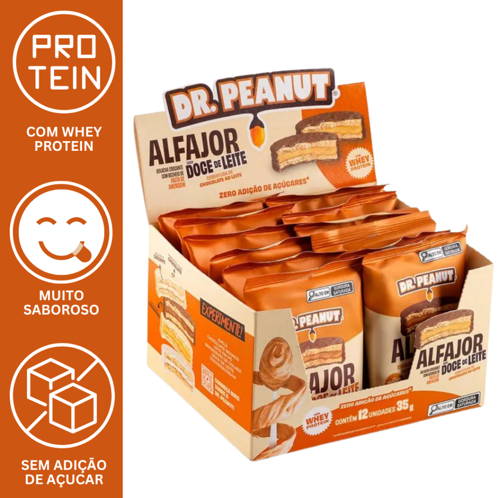 ALFAJOR COM WHEY DISPLAY 12UN 35g - DR.PEANUT em Oferta na Shopee
