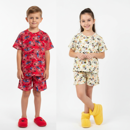 Pijama Malha Fria De Calor Infantil De Personagens Blusa De manga Curta e Shorts em Oferta na Shopee