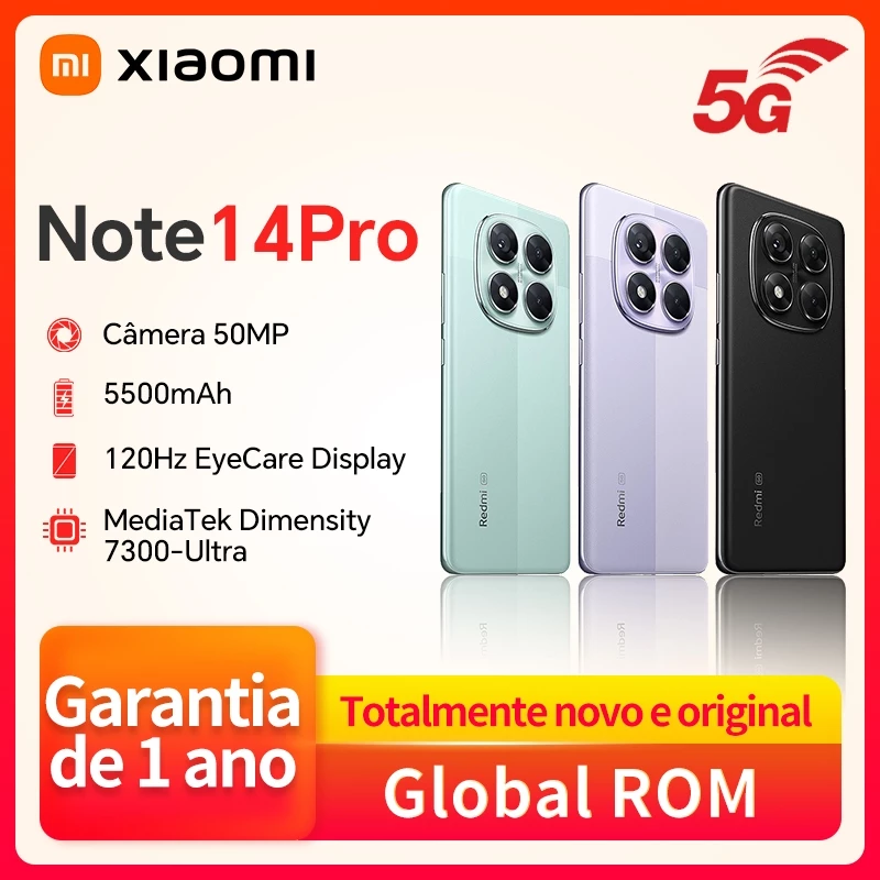 Original Xiaomi redmi note 14 pro 5g Celular 256GB Câmera principal AI de 50MP 5500mAh Global ROM