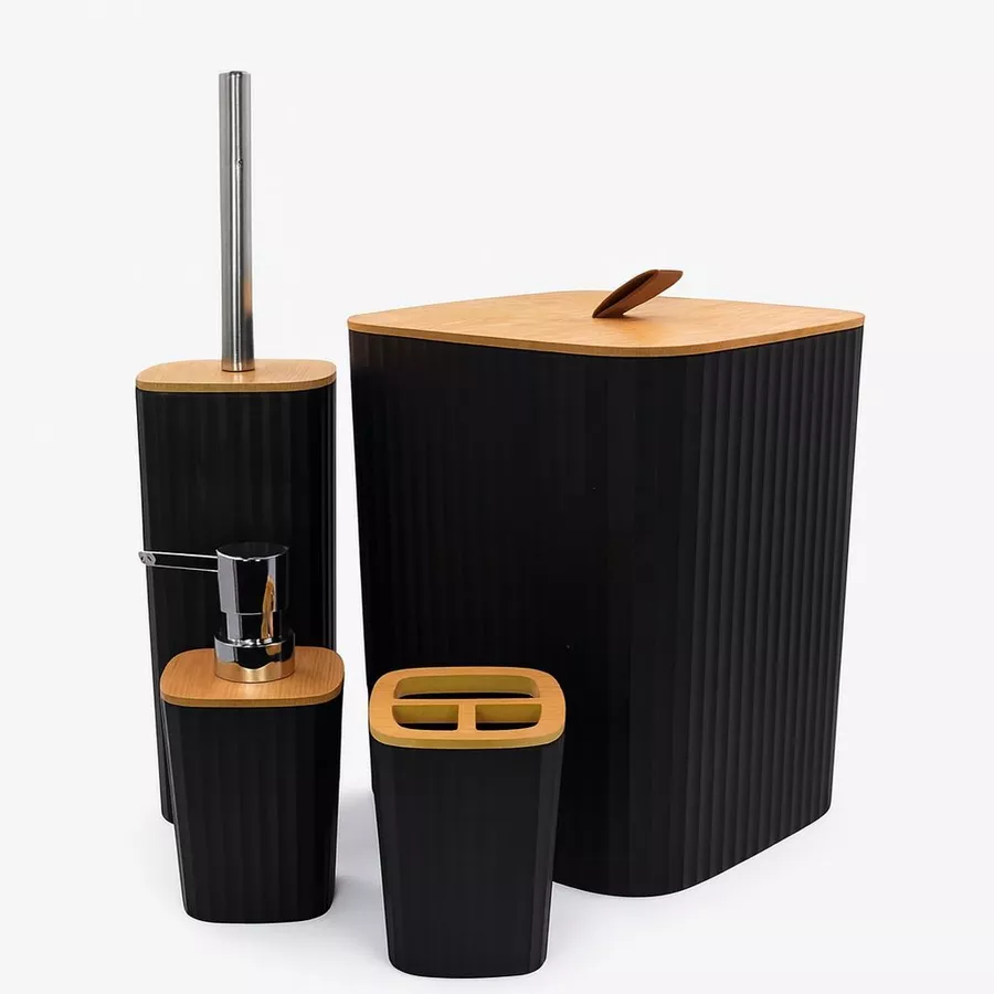 Kit Banheiro 4 Peças Tampa Bambu