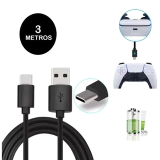Cabo 3 Metros Carregador Controle Ps5 Xbox Series Nintendo Switch Usb-C Celulares