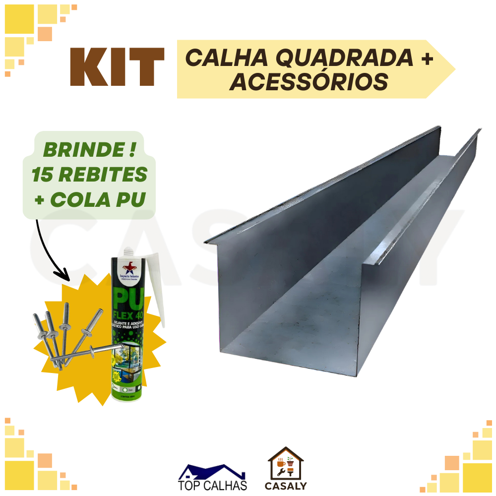 KIT | Calha Quadrada 2 a 5 Metros | +BRINDES | Peças 1 metro | Aço ...