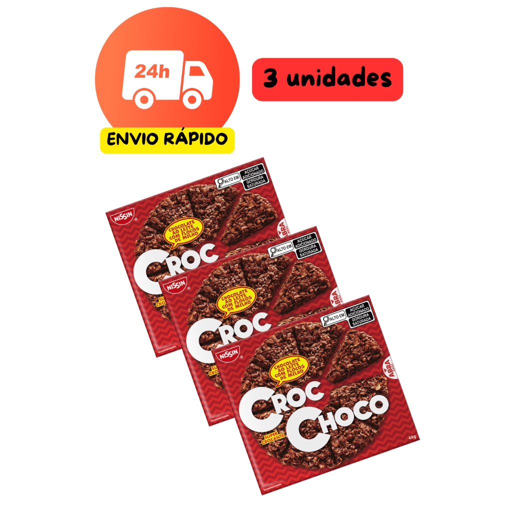 Croc Choco Nissin ao Leite – 3 Unidades de 44g | Chocolate