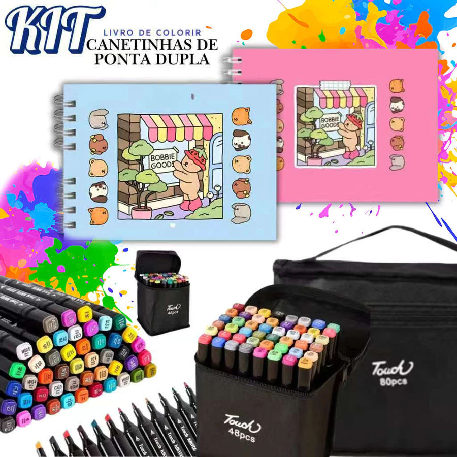 Livro De Colorir Capa Dura 50 Páginas +Canetinha Marca Texto 24 a 120 ...