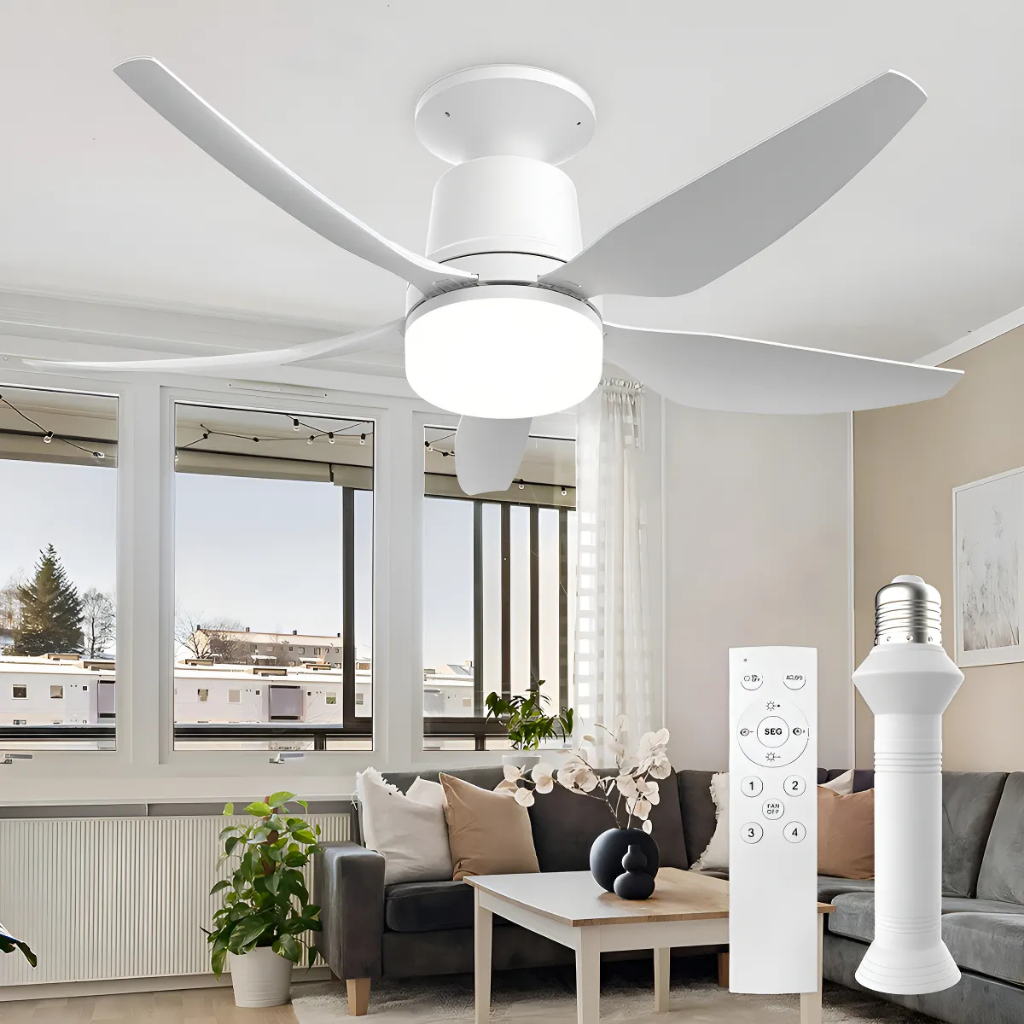 Ventilador De Teto Moderno Base E27 Com Luz Led E Controle Remoto ...