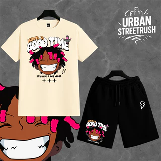 Conjunto Masculino Streetwear Urban StreetRus - Camiseta 30.1 + Short Moletom Estampado “Have a Good Time”