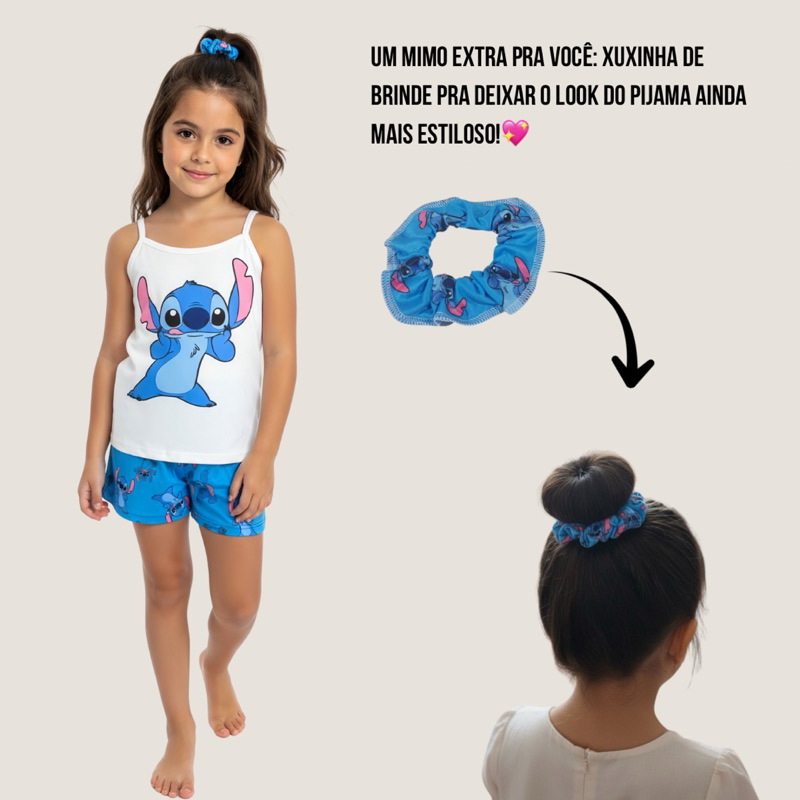 Conjunto De Pijama Alcinha Infantil Feminino Stitch Mimo Xuxinha Short Doll Suede Macio em Oferta na Shopee