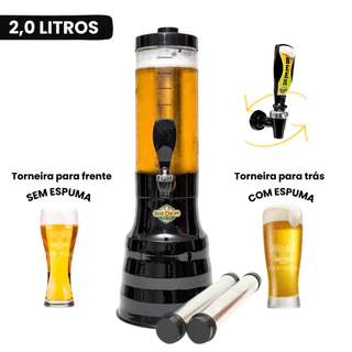 Torre de Chopp 2 Litros com Refil Gel Congelante Dispenser Festa Bar Churrasco Bebida Sempre Gelada