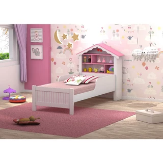 Cama Solteiro Infantil Meninas com Prateleira Casinha Rosa Nichos MDF Quarto Luxo Decorado Lúdico em Oferta na Shopee