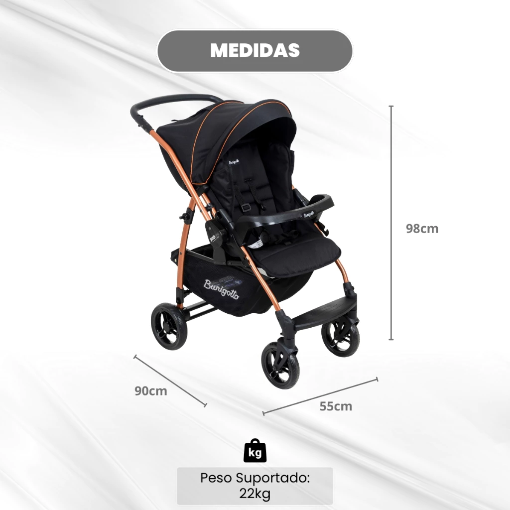 Carrinho de Bebê Travel System Burigotto Rio K com bebê conforto Mon Amour