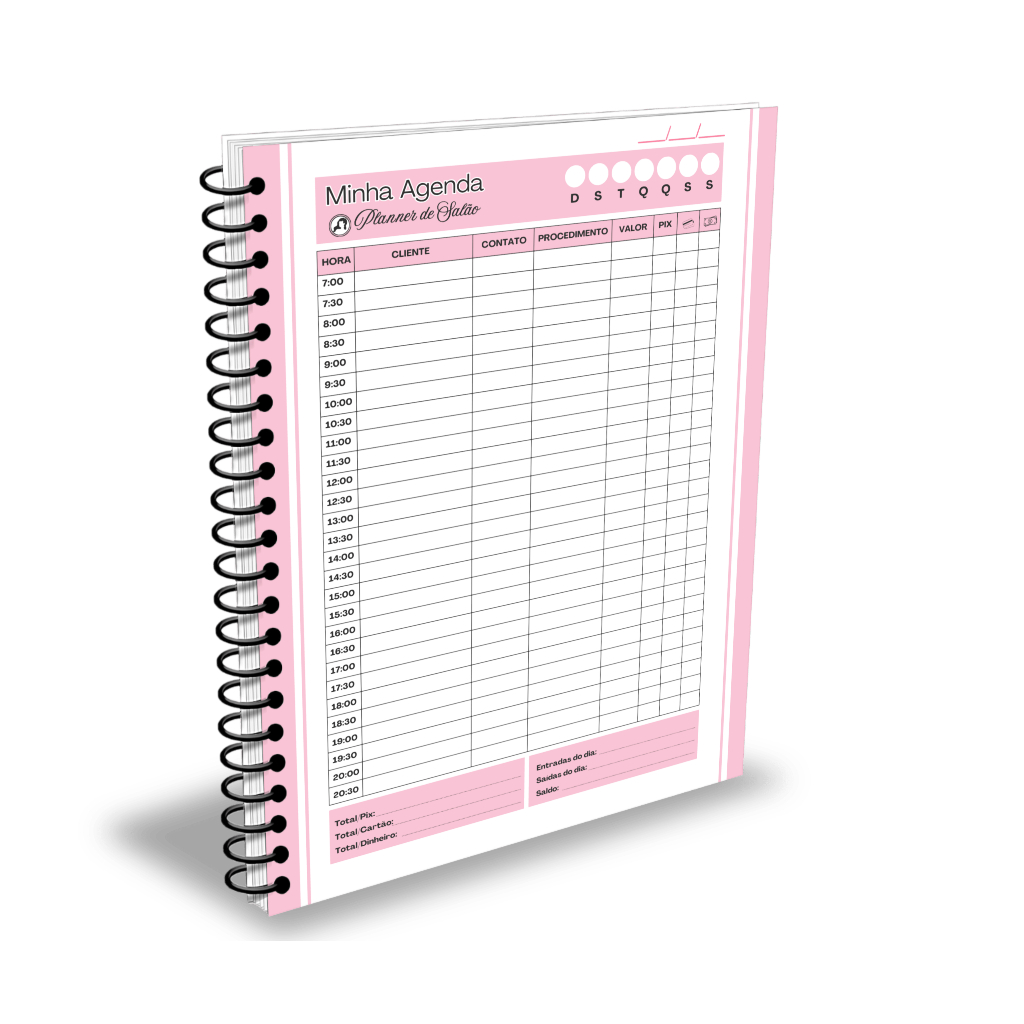 Planner Diário Salão de Beleza – Controle de Clientes e Financeiro 50 Folhas A4