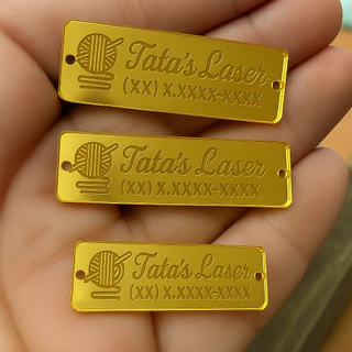 Tag / Etiqueta / Plaquinha Personalizada Acrílico Espelhado Dourado ou Prata Com Furo ou Sem Furo