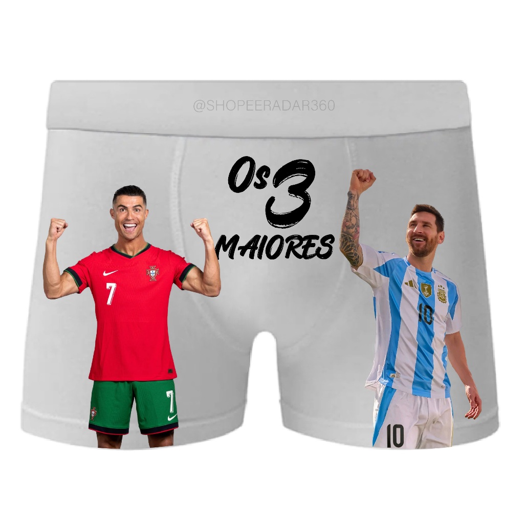 Cueca os 3 maiores jogador Messi Cristiano Ronaldo | Shopee Brasil