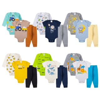Kit 12 peças body bebê manga curta manga longa mijão menino roupa bebe em Oferta na Shopee