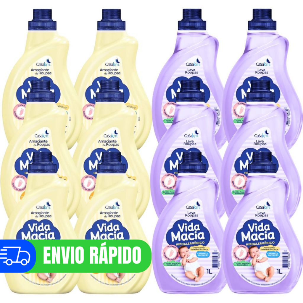 Kit 6 Vida Macia Sabão 1L e Amaciante 1 Litro Roupa de Bebê | Shopee Brasil