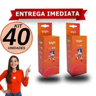 Kit 40 Pilha de Zinco Elgin AAA AA Kit Palito Comum Elgin