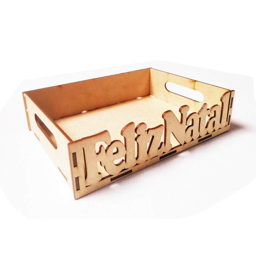 Bandeja MDF Feliz Natal 20x15x5cm Charmosa Artesanal Perfeita Presentes Natalinos