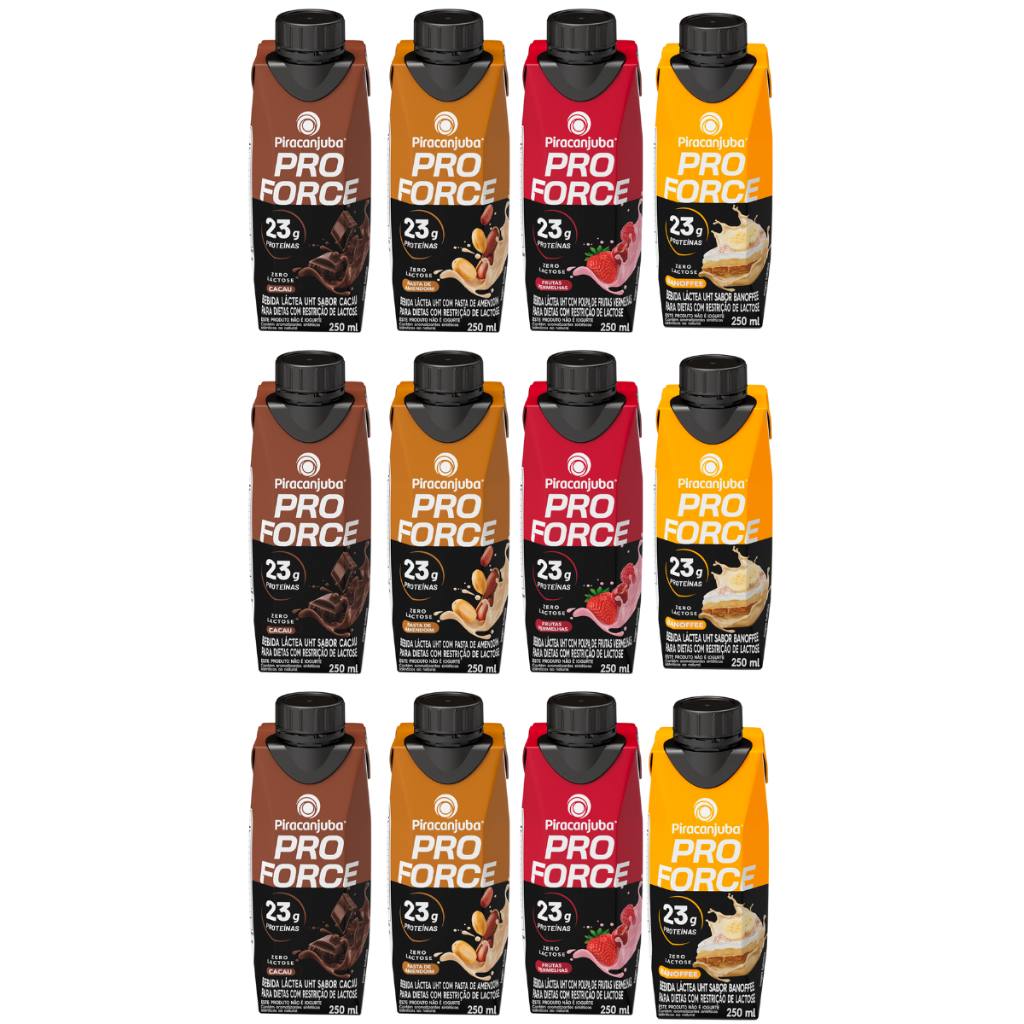 Kit 12 Bebida Lactea Pro Force 23g Proteina Piracanjuba 250ml Sabores ...