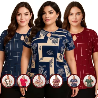 Kit 3 Blusa Bata Feminina Plus Size Curve Blusinha Feminino G1 G2 G3 Estampadas Promoção em Oferta na Shopee
