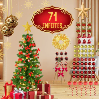 Kit Árvore De Natal Pinheiro 1,20m 110 Galhos Decorada - 71 Enfeites Luxo - Pisca Pisca