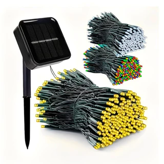 Pisca-Pisca Solar de Natal 100 200 LEDs 10m 20m 8 Modos Branco Quente Frio e Colorido Externo IP44