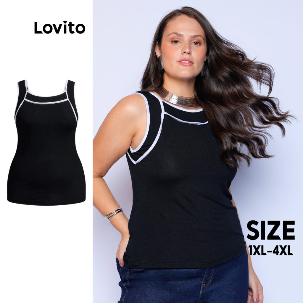 Lovito Blusa Casual Lisa Plus Size Feminina LB859BRL889