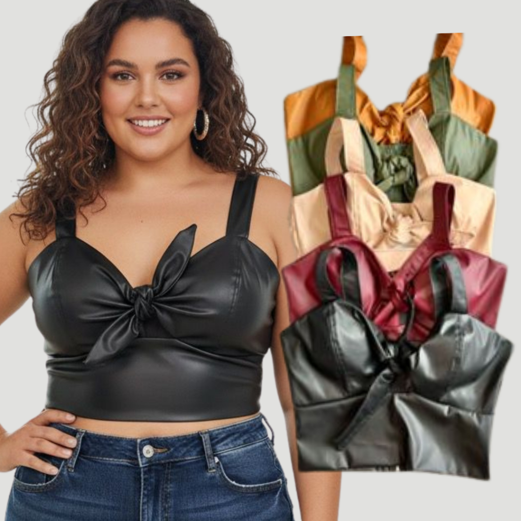 Cropped PLUS SIZE couro ecológico lançamento 2024 outono 46 ao 50