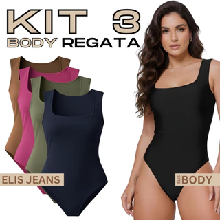 Kit 3 Body Regata Feminino Decote Quadrado Alça Larga Com Forro Suplex em Oferta na Shopee
