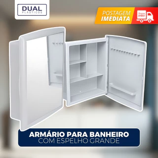 Armário de Banheiro com Espelho Grande Luxo Suspenso Dual Espaçoso com Porta e Prateleiras Amarinho
