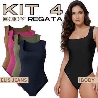 Kit 4 Body Regata Feminino Decote Quadrado Alça Larga Com Forro Suplex em Oferta na Shopee