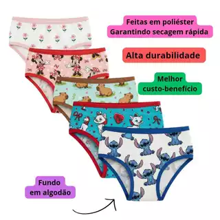 Kit 10 Calcinha Infantil com forro Algodão Estampada Conforto meninas Criança