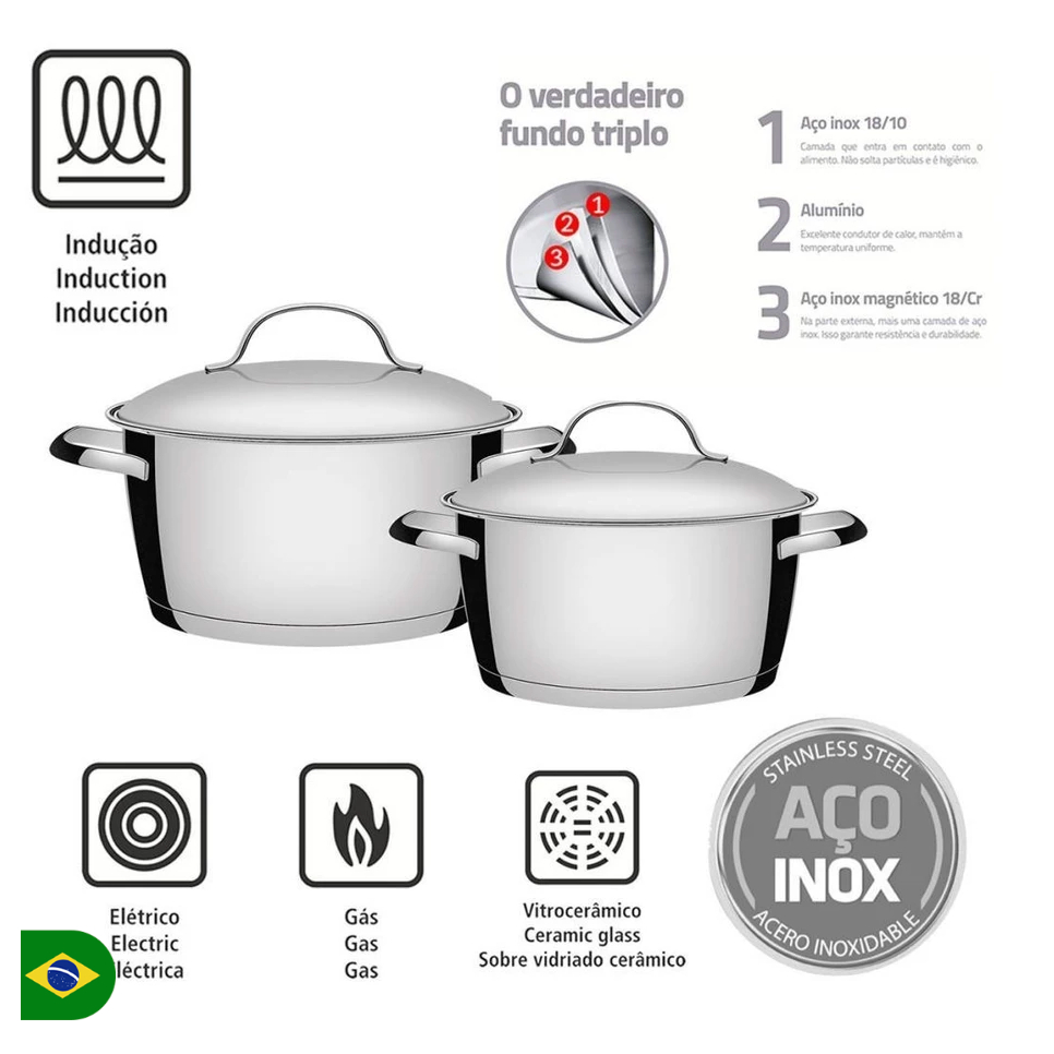 Jogo de Panelas Tramontina Allegra em Aço Inox com Fundo Triplo - 2 Peças