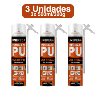 3 Unid Espuma Expansiva 500ml PU Poliuretano Vedação Porta Janela Casa Cozinha Banheiro Obra Unipega