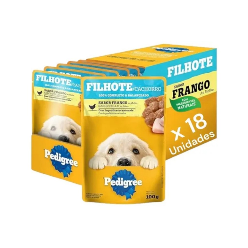 Foto de Kit 18 Ração Úmida para Cachorro Pedigree Filhote Sabor Frango ao Molho em Sachê 100g
