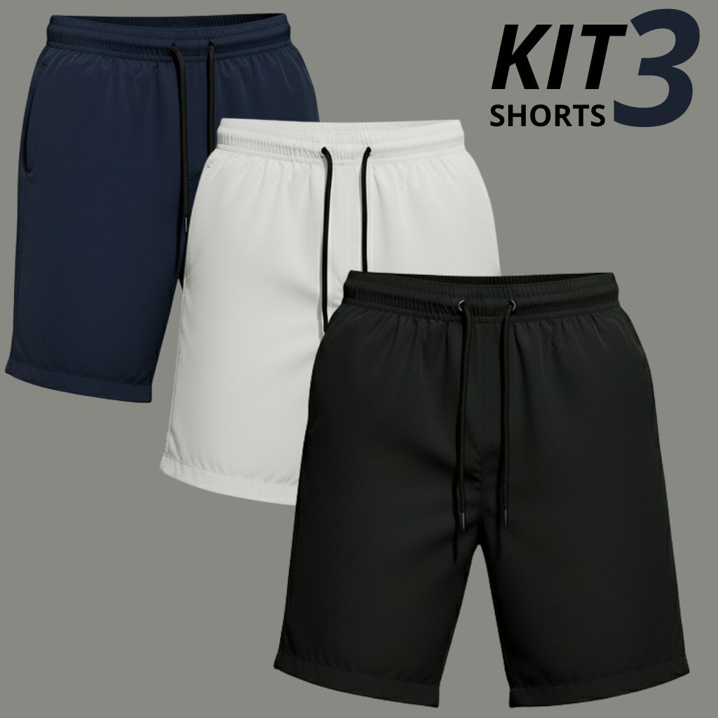 Kit 3 Bermudas Masculinas Tactel Casual Praia e Academia