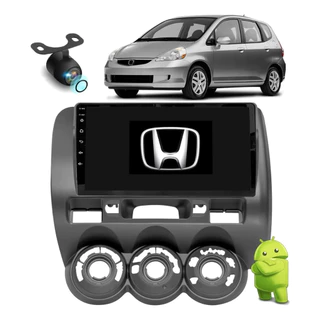 Kit Multimídia 9p Honda Fit 2004 -2008 Espelhamento Android Carplay 2 Din Moldura Grafite Camera Ré