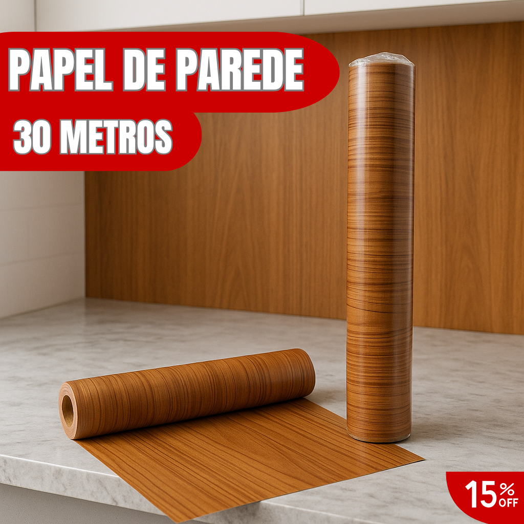 Papel de Parede Adesivo 30 metros Magno Amadeirado Antimofo Impermeáve Antimofo Fácil de Aplicar