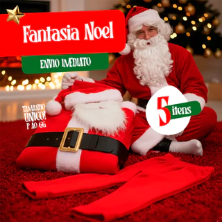 Fantasia Papai Noel Adulto Roupa Feltro Luxo 5 Peças Natal Promoção