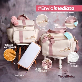 Kit bolsa Gold  Leão / Cerejeira para bebê 3 peças com bolso na lateral bordado em Oferta na Shopee