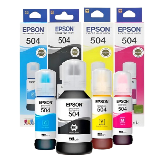 Kit 4 Tintas Refil T 504 P/ L4150 L4160 4 Cores - Preto Ciano Magenta Amarelo