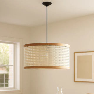 Luminária de Teto Lustre Pendente Tela Rattan Rústico Fibra Sintética Black Friday