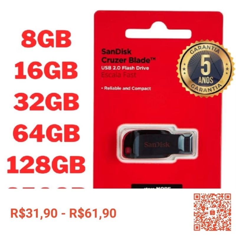 pendrive sandisk 64gb cruzer glide 3 0 em Promoção na Shopee