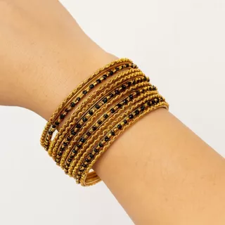 Conjunto de Pulseiras Indiana Dourada e Preta 12 Argolas em Oferta na Shopee