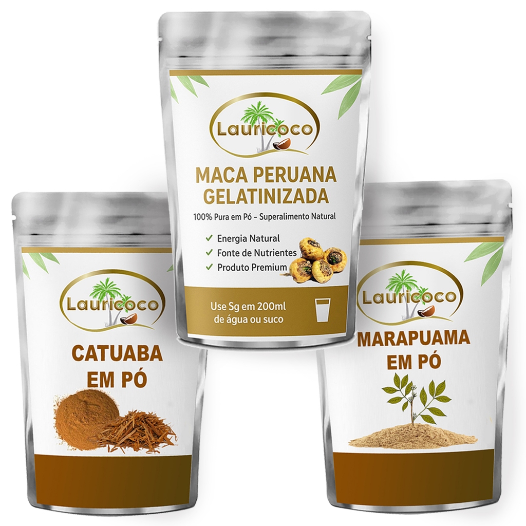 Maca Peruana Gelatinizada + Catuaba + Marapuama em Pó 200Gr Cada ...