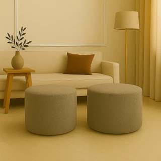 Kit 2 Puffs Aura Bouclé Decorativo Estilo Orgânico Redondo Sala Quarto Recepção - Nosso Canto