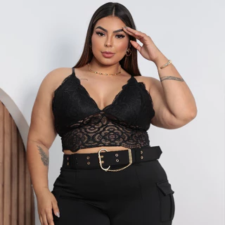 Cropped de renda com bojo e alça fina regulavel femenino plus size
