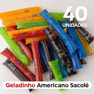 Kit 40 Geladinho Americano Sacole Chup Chup Suco Fruta Variados PREMIUM Validade Longa