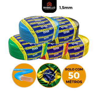 Rolo Fio 50 Metros Cabo Flexível 1,5mm Elétrico 750v Original Selo Certificado Antichama Cobrecom