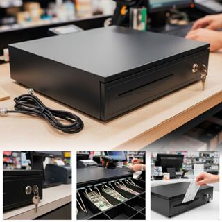Caixa Registradora com Gaveta de Dinheiro Com Abertura Automática e Manual com Porta-Moedas e Chaves