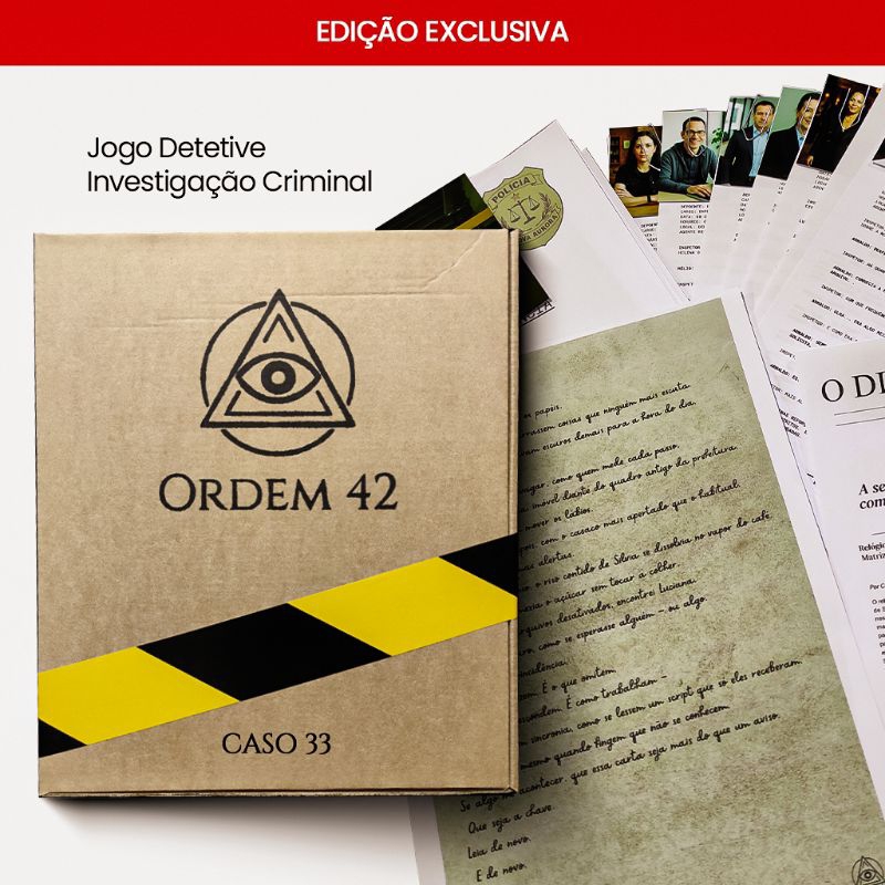 Jogo Realista Detetive - Ordem 42 (Caso 33) Caixa com Documentos, Enigmas e Pistas